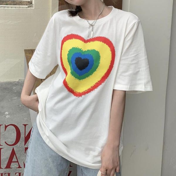 summer love heart pattern loose round neck short sleeve casual women t shirt you102 women's t-shirt, White
summer love heart pattern loose round neck short sleeve casual women t shirt you102 women's t-shirt, White