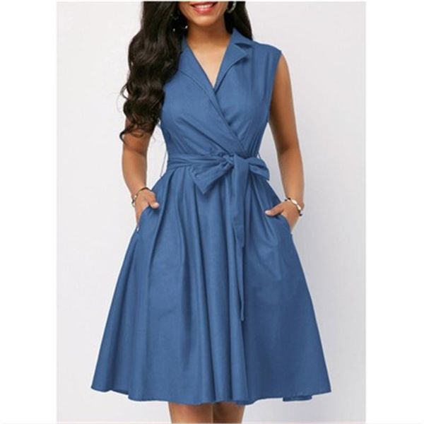 summer fashion style ladies european and american solid color waistless sleeveless lapel tie mid-length dress trendy casual dresses, Black;gray
summer fashion style ladies european and american solid color waistless sleeveless lapel tie mid-length dress trendy casual dresses, Black;gray