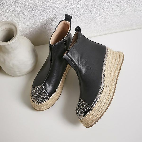 boots women's genuine leather platform flats ankle rhinestone toe leisure punk short booties autumn shoe, Black
boots women's genuine leather platform flats ankle rhinestone toe leisure punk short booties autumn shoe, Black