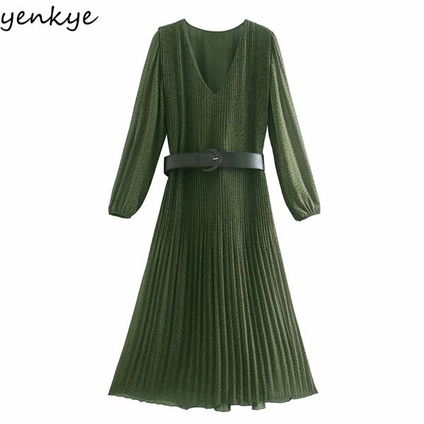 vintage polka dot green with belt dress women v neck long sleeve casual pleated plus size chiffon vestido 210514, Black;gray
vintage polka dot green with belt dress women v neck long sleeve casual pleated plus size chiffon vestido 210514, Black;gray