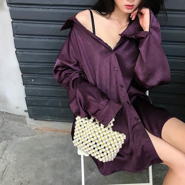 women's blouses & shirts lychee girls solid color women long loose blouse turn down collar sleeve spring autumn club, White
women's blouses & shirts lychee girls solid color women long loose blouse turn down collar sleeve spring autumn club, White