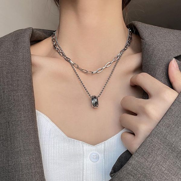 chains high sense of titanium steel double chain ring necklace men and women temperament simple niche design lovers sweater gift, Silver
chains high sense of titanium steel double chain ring necklace men and women temperament simple niche design lovers sweater gift, Silver