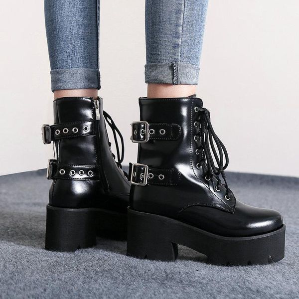 boots platform women patent leather thick high heel ankle lace up fashion zipper autumn winter shoes ladies nice, Black
boots platform women patent leather thick high heel ankle lace up fashion zipper autumn winter shoes ladies nice, Black