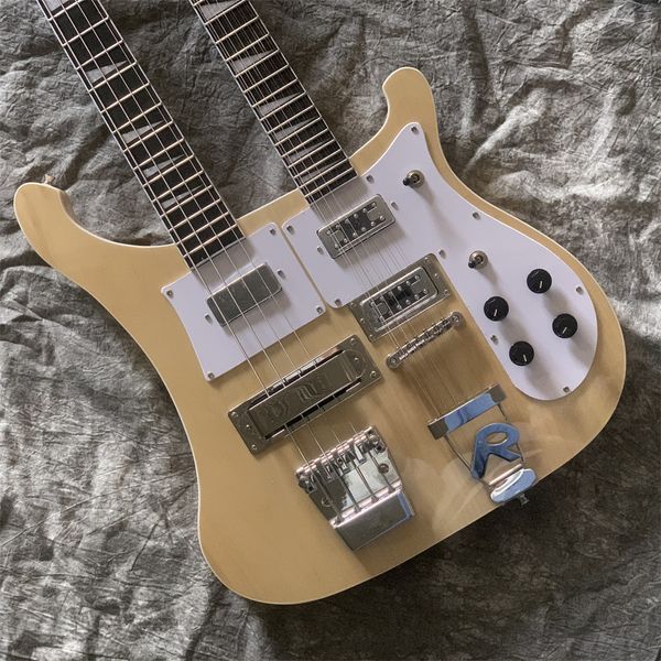 double neck natural wood color electric bass guitar with white pickguard,chrome hardware,provide custom service
double neck natural wood color electric bass guitar with white pickguard,chrome hardware,provide custom service