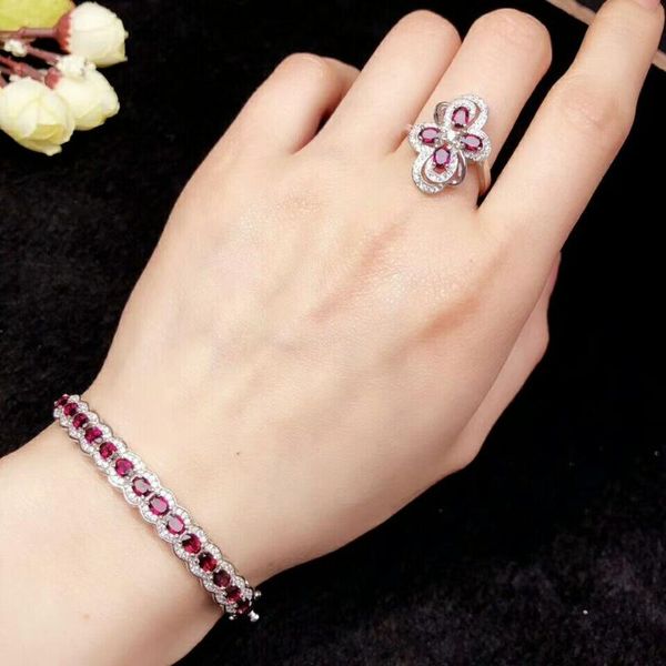 meibapj natural red pyrope garnet gemstone trendy jewelry set for women real 925 sterling silver charm fine wedding bracelet, earrings & nec, Black 
meibapj natural red pyrope garnet gemstone trendy jewelry set for women real 925 sterling silver charm fine wedding bracelet, earrings & nec, Black