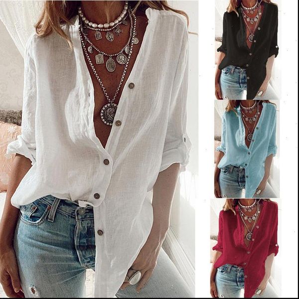 women blouses s 5xl plus size autumn fashion shirts white casual loose solid color cotton rollable sleeve v neck
women blouses s 5xl plus size autumn fashion shirts white casual loose solid color cotton rollable sleeve v neck