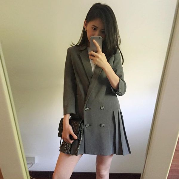 autumn korean fashion wild thin section long seven sleeves pleated hem small suit women loose spring trend women's suits & blazers, White;black
autumn korean fashion wild thin section long seven sleeves pleated hem small suit women loose spring trend women's suits & blazers, White;black
