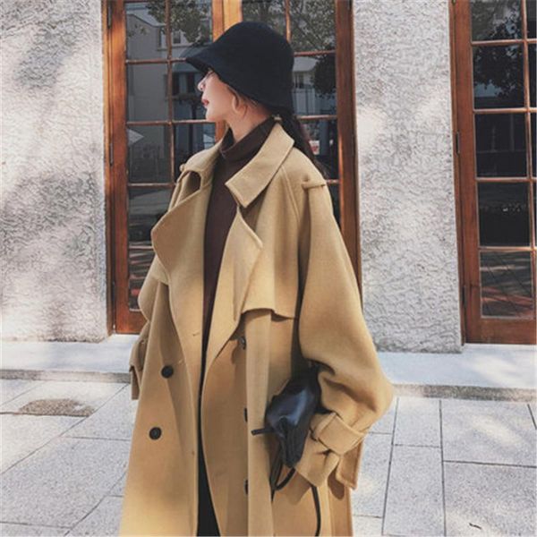 women's wool & blends 2021 large size long woolen coat autumn winter clothing fashion temperament double-breasted bandage jacket m636, Black
women's wool & blends 2021 large size long woolen coat autumn winter clothing fashion temperament double-breasted bandage jacket m636, Black