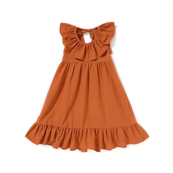 summer new childrens clothing 2021 fashion solid girls cotton linen loose comfortable round neck ruffled pleated dress, Red;yellow
summer new childrens clothing 2021 fashion solid girls cotton linen loose comfortable round neck ruffled pleated dress, Red;yellow