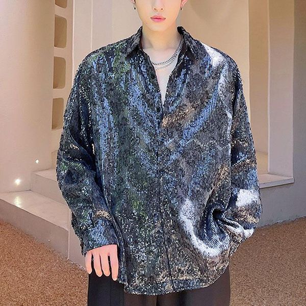 men's casual shirts male club costume shirt sequins beads harajuku korean vintage fashion loose dress party, White;black
men's casual shirts male club costume shirt sequins beads harajuku korean vintage fashion loose dress party, White;black
