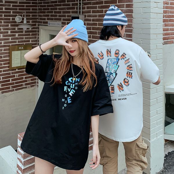 t shirt 2021 summer men's wear lovers personality color letter printing youth student leisure large short sleeve, White;black
t shirt 2021 summer men's wear lovers personality color letter printing youth student leisure large short sleeve, White;black