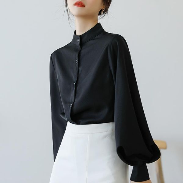 women's blouses & shirts lantern sleeve blouse women blusas streetwear fashion casual button simple solid wild, White
women's blouses & shirts lantern sleeve blouse women blusas streetwear fashion casual button simple solid wild, White