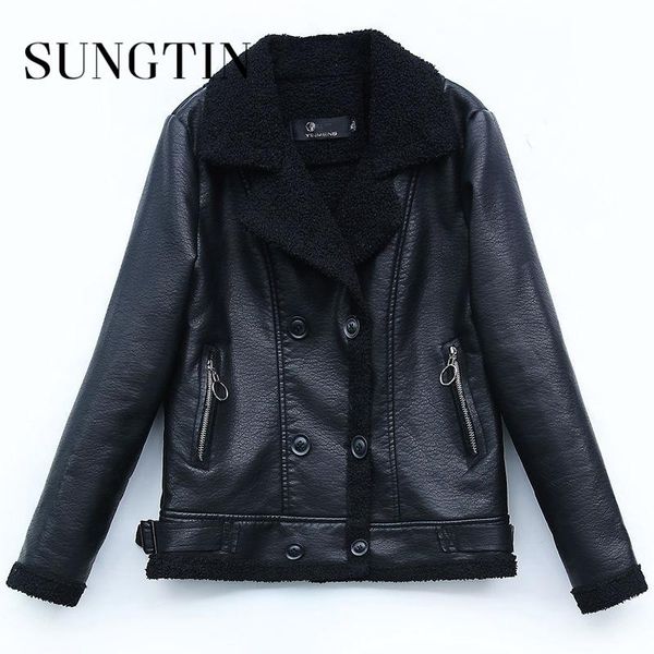women's leather & faux sungtin 4 color teddy cashmere warm jacket women 2021 fashion casual oversized fleece lamb fur pu korean coat, Black
women's leather & faux sungtin 4 color teddy cashmere warm jacket women 2021 fashion casual oversized fleece lamb fur pu korean coat, Black