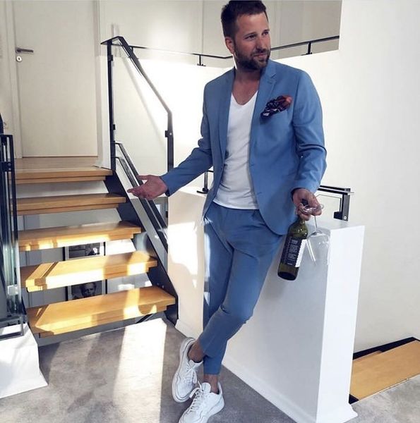 men's suits & blazers man suit two because summer beach blue suits street smart business men tuxedos wedding for prom party okqj, White;black
men's suits & blazers man suit two because summer beach blue suits street smart business men tuxedos wedding for prom party okqj, White;black