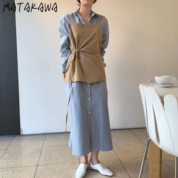 matakawa 2 piece set women korean fashion temperament versatile design camisole lapel single breasted long sleeve dress female 210513, White
matakawa 2 piece set women korean fashion temperament versatile design camisole lapel single breasted long sleeve dress female 210513, White