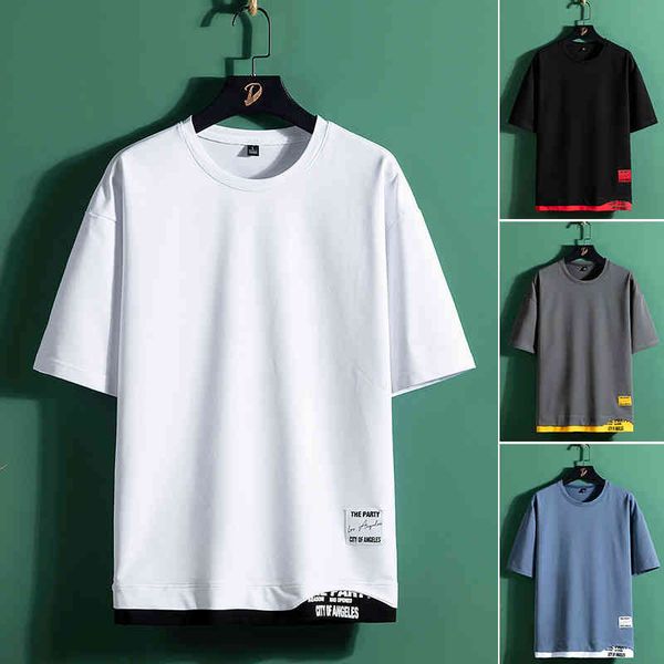 short t-shirt men's summer 2021 new trend half sve solid color fat plus size loose bottomed shirt, White;black
short t-shirt men's summer 2021 new trend half sve solid color fat plus size loose bottomed shirt, White;black