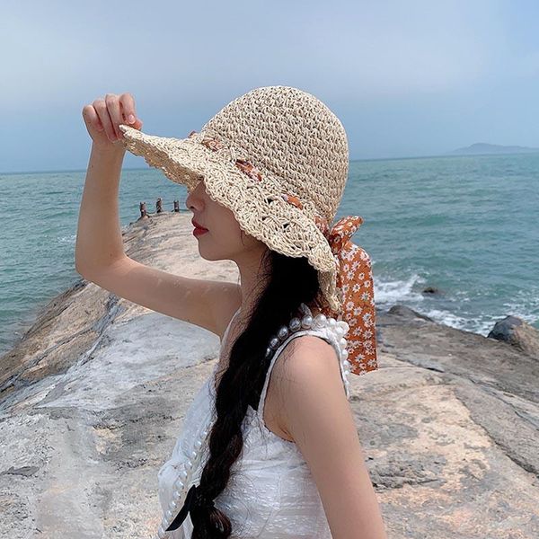 wide brim hats womens straw panamas uv protection sun visor beach women sweet bow visors foldable female summer hat, Blue;gray 
wide brim hats womens straw panamas uv protection sun visor beach women sweet bow visors foldable female summer hat, Blue;gray