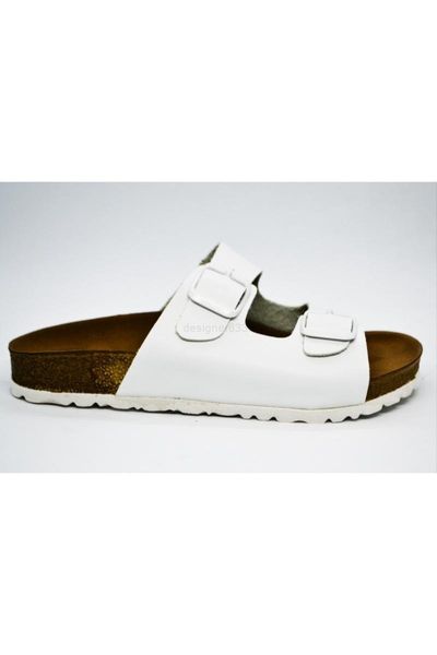 white double women buckle slippers, Black