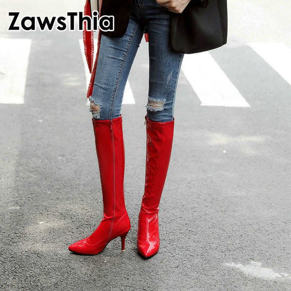 zawsthia patent pu leather red white black point toe thin high heels women boots mid-calf club party woman boots size 47 48 210611
zawsthia patent pu leather red white black point toe thin high heels women boots mid-calf club party woman boots size 47 48 210611