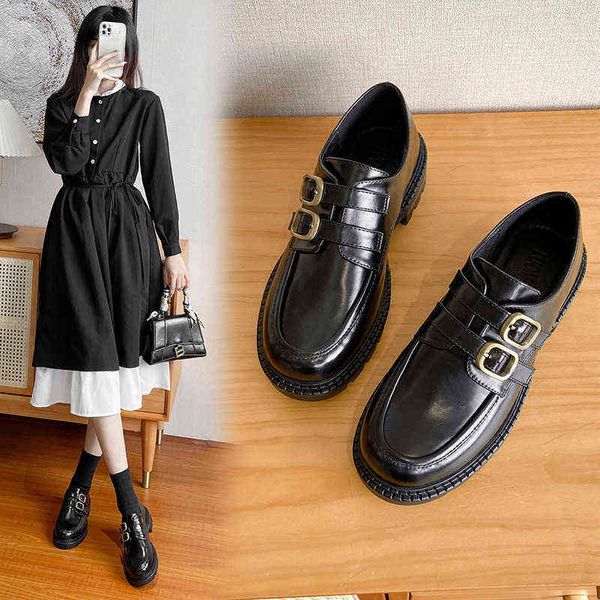 dress shoes british style versatile small leather shoes round toe platform loafers double square buckle chunky heeled sandals 220311, Black
dress shoes british style versatile small leather shoes round toe platform loafers double square buckle chunky heeled sandals 220311, Black