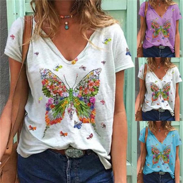 women's t-shirt 2021 women casual t shirt summer butterfly print elegant v neck female clothes short sleeve loose fashion lady, White
women's t-shirt 2021 women casual t shirt summer butterfly print elegant v neck female clothes short sleeve loose fashion lady, White