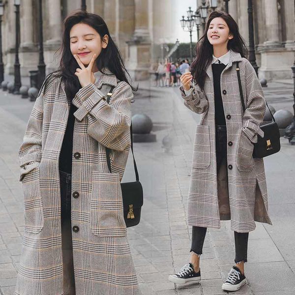 women's wool & blends high-quality retro plaid woolen coat women winter long korean loose hepburn style college jacket, Black
women's wool & blends high-quality retro plaid woolen coat women winter long korean loose hepburn style college jacket, Black