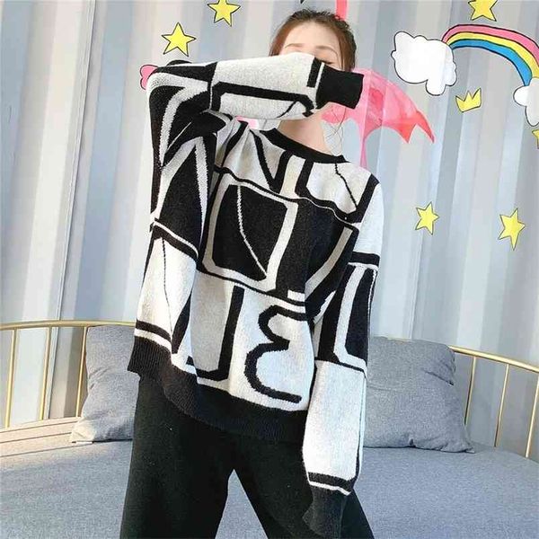 contrast color letters jacquard round neck pullover sweater women's winter korean fashion western style bottoming shirt 210427, White;black
contrast color letters jacquard round neck pullover sweater women's winter korean fashion western style bottoming shirt 210427, White;black