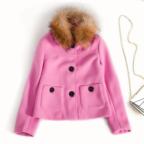 women's wool & blends short woolen coats women winter 2021 solid loose long sleeve hooded real fur collar thick jacket female outwear, Black
women's wool & blends short woolen coats women winter 2021 solid loose long sleeve hooded real fur collar thick jacket female outwear, Black