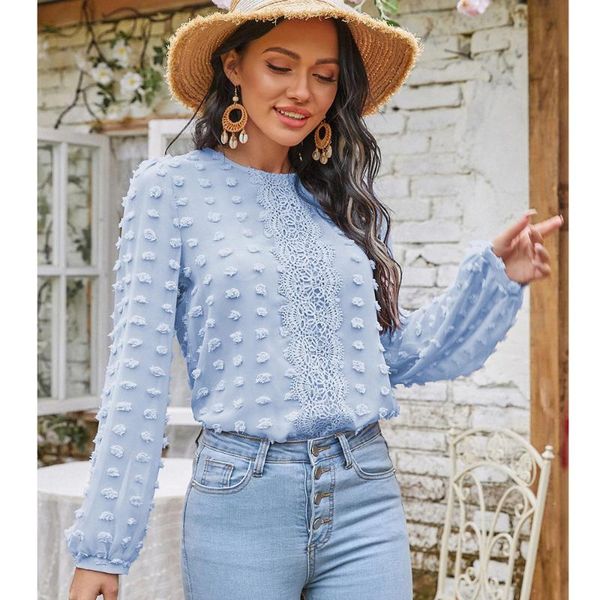 women's blouses & shirts 2021 women girl blouse lantern sleeve casual round neck pom dot lace patchwork chiffon for office, White
women's blouses & shirts 2021 women girl blouse lantern sleeve casual round neck pom dot lace patchwork chiffon for office, White