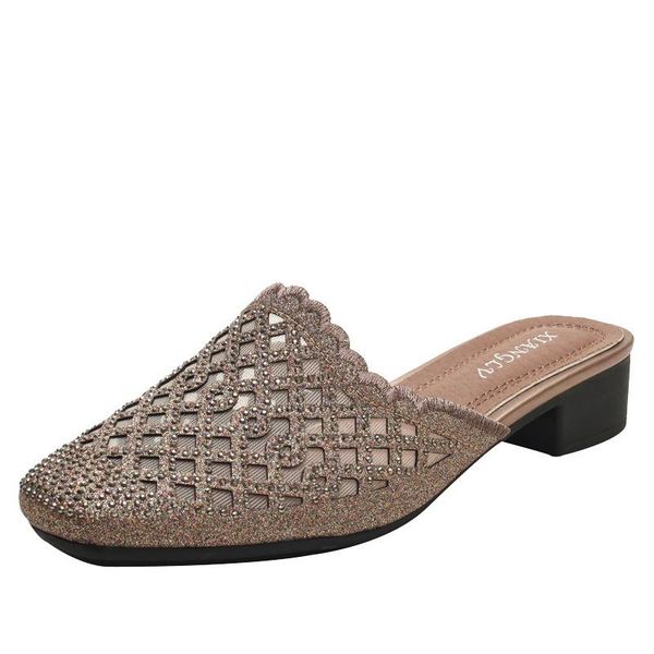 dress shoes women's baotou sandals summer outer wear mesh breathable rhinestone mid-heel slippers female square head, Black
dress shoes women's baotou sandals summer outer wear mesh breathable rhinestone mid-heel slippers female square head, Black