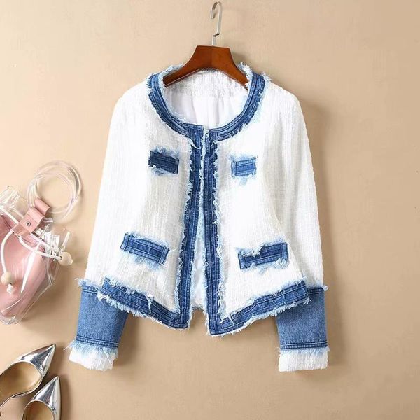 women's suits & blazers fashion 2021 star style blazer o-neck tassel tweed stitching denim short outer coat, White;black
women's suits & blazers fashion 2021 star style blazer o-neck tassel tweed stitching denim short outer coat, White;black
