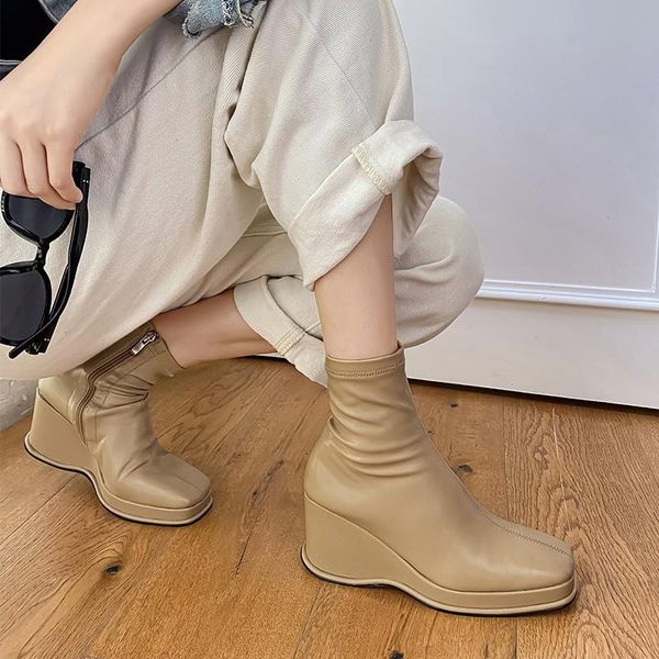 boots handmade women pu leather ankle 2021 trend winter autumn square toe platform wedges high heels zipper booties ladies shoes, Black
boots handmade women pu leather ankle 2021 trend winter autumn square toe platform wedges high heels zipper booties ladies shoes, Black
