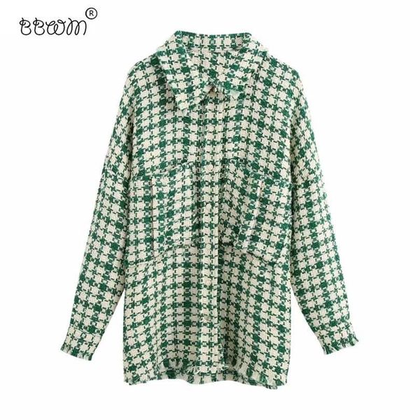 bbwm stylish chic pockets green plaid tweed jacket fashion lapel collar side vents coat female outerwear 211014, Black;brown
bbwm stylish chic pockets green plaid tweed jacket fashion lapel collar side vents coat female outerwear 211014, Black;brown