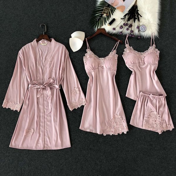 women's 4 pcs lace women pajamas sets spaghetti strap chest pad night shorts with belt cardigan set sleepwear y0112 67ns, Black;red
women's 4 pcs lace women pajamas sets spaghetti strap chest pad night shorts with belt cardigan set sleepwear y0112 67ns, Black;red