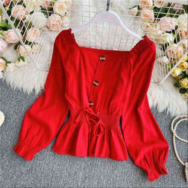 spring autumn korean square collar womens shirts french long sleeve waist short female ll891, White
spring autumn korean square collar womens shirts french long sleeve waist short female ll891, White