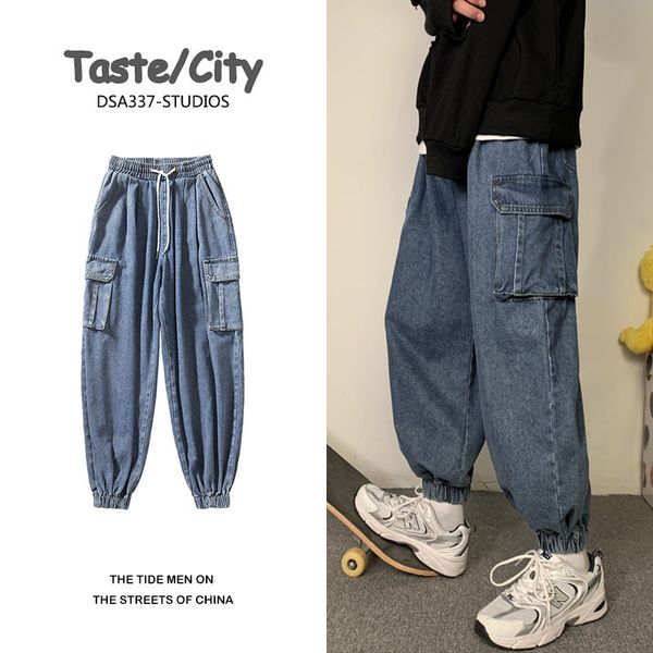 korean drawstring jeans mens fashion retro multi-pocket cargo jeans men streetwear wild loose hip-hop denim trousers mens s-2xl, Blue
korean drawstring jeans mens fashion retro multi-pocket cargo jeans men streetwear wild loose hip-hop denim trousers mens s-2xl, Blue