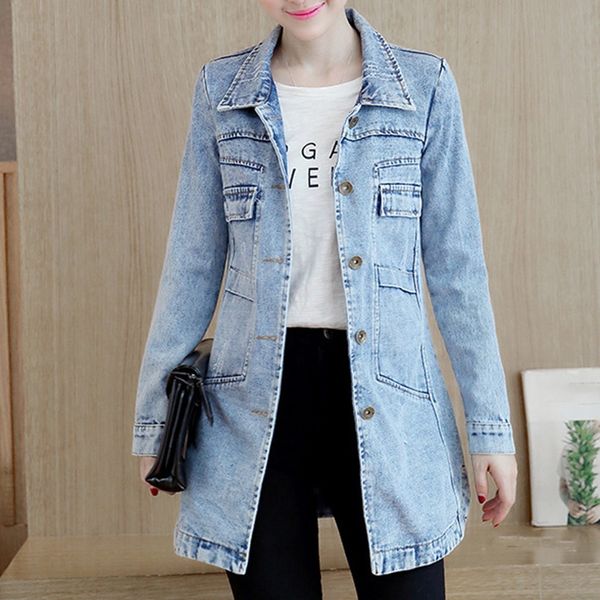 Women's Jackets Autumn Long Jeans Women Plus Size Wash Turn-down Collar Slim Denim Blue Female Coats Pockets Outerwear windbreaker 201014 45FO, Black;brown 
Women's Jackets Autumn Long Jeans Women Plus Size Wash Turn-down Collar Slim Denim Blue Female Coats Pockets Outerwear windbreaker 201014 45FO, Black;brown