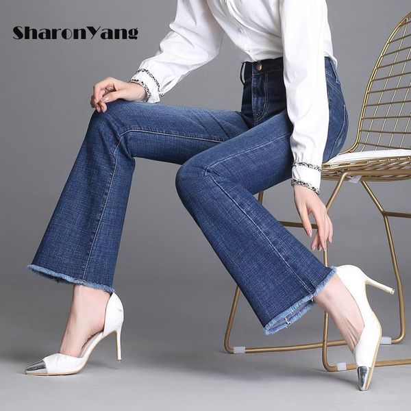 women's jeans flared women autumn high waist pants large size mom bell bottom elastic cotton denim ladies trousers, Blue
women's jeans flared women autumn high waist pants large size mom bell bottom elastic cotton denim ladies trousers, Blue