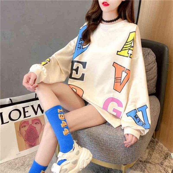 2021 autumn new korean fashion loose large size thin letter printed round neck pullover women's sweater, Black
2021 autumn new korean fashion loose large size thin letter printed round neck pullover women's sweater, Black