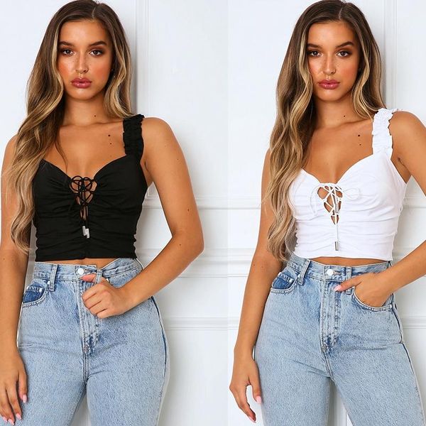 women's tanks & camis crop women summer lace up tank t shirt backless bandage ruffles short clothes, White
women's tanks & camis crop women summer lace up tank t shirt backless bandage ruffles short clothes, White