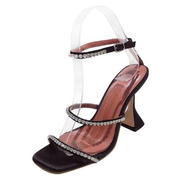 dress shoes sandals women mid heel summer slip-on buckle ladies square toe sequined cloth thick high heels rhinestones bling, Black 
dress shoes sandals women mid heel summer slip-on buckle ladies square toe sequined cloth thick high heels rhinestones bling, Black