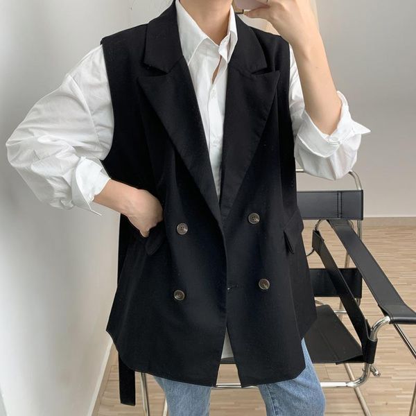 women's vests spring summer korean dark coffee color sleeveless blazers vest waist lacing double breasted casual female suit waistcoat, Black;white
women's vests spring summer korean dark coffee color sleeveless blazers vest waist lacing double breasted casual female suit waistcoat, Black;white