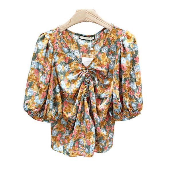 women shirt fuchsia yellow blue short sleeve puff summer v neck kawaii b0594 210514, White
women shirt fuchsia yellow blue short sleeve puff summer v neck kawaii b0594 210514, White