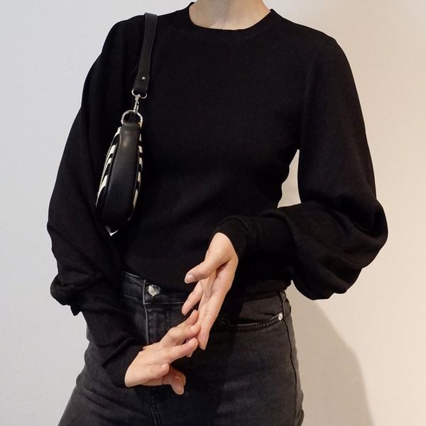 women's sweaters lantern sleeve knit sweater solid color simple 2021 early autumn, White;black
women's sweaters lantern sleeve knit sweater solid color simple 2021 early autumn, White;black
