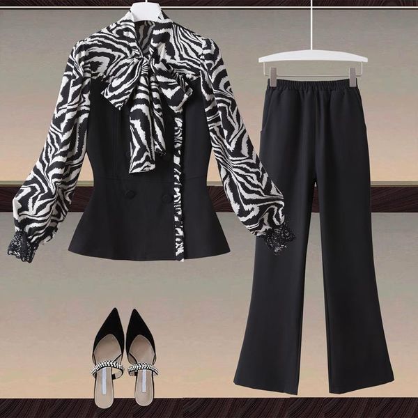 women's two piece pants designer autumn fashion office party zebra print patchwork shirt black casual vintage elegant set, White
women's two piece pants designer autumn fashion office party zebra print patchwork shirt black casual vintage elegant set, White