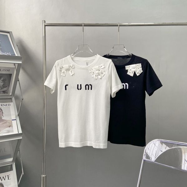 miaojia's new summer product: beaded bow t-shirt with round neck embroidery letters and sweet short sleeves, White
miaojia's new summer product: beaded bow t-shirt with round neck embroidery letters and sweet short sleeves, White