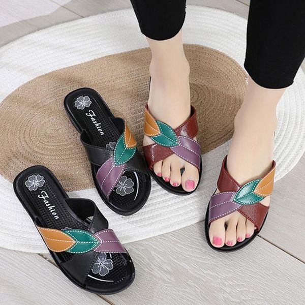 women summer fashion shoes mother flats sandals female aged leather soft bottom mixed colors comfortable old slippers, Black
women summer fashion shoes mother flats sandals female aged leather soft bottom mixed colors comfortable old slippers, Black