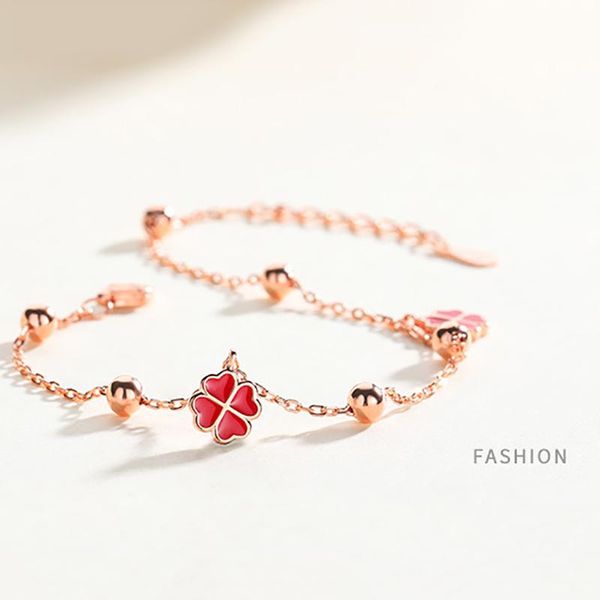 link, chain korean version of s925 metal bracelet female four-leaf clover red epoxy fashion classic style temperament, Black
link, chain korean version of s925 metal bracelet female four-leaf clover red epoxy fashion classic style temperament, Black