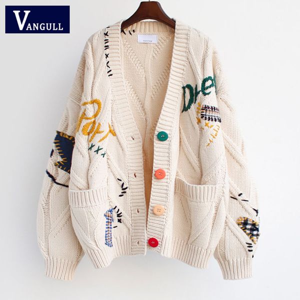 vangull autumn winter embroidery women cardigan warm knitted sweater jacket pocket fashion knit cardigan coat lady loose sweater, White;black
vangull autumn winter embroidery women cardigan warm knitted sweater jacket pocket fashion knit cardigan coat lady loose sweater, White;black