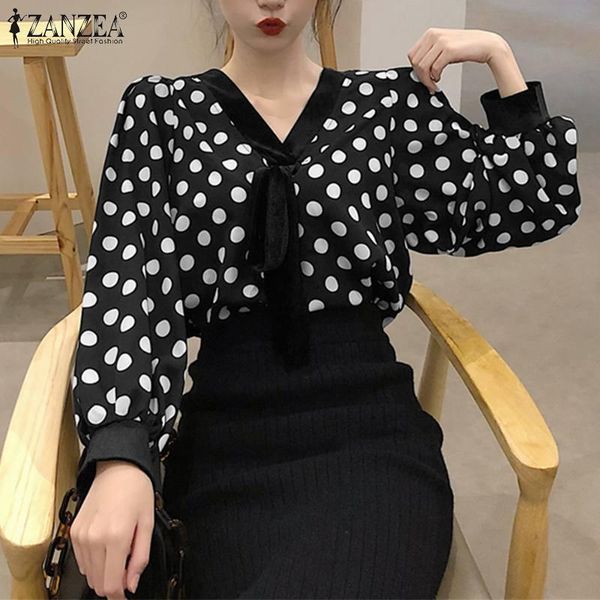 women's blouses & shirts fashion ol spring women 2022 female polka dot casual solid bandage neck loose streetwear, White
women's blouses & shirts fashion ol spring women 2022 female polka dot casual solid bandage neck loose streetwear, White